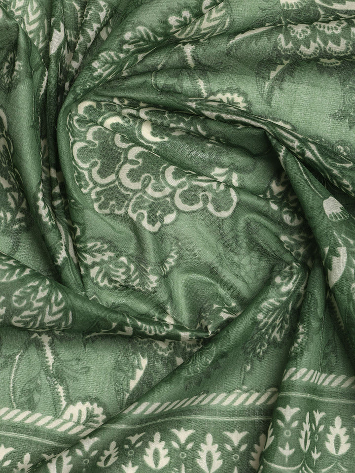 Patch Neck Cotton Blend Unstitched Suit With Dupatta