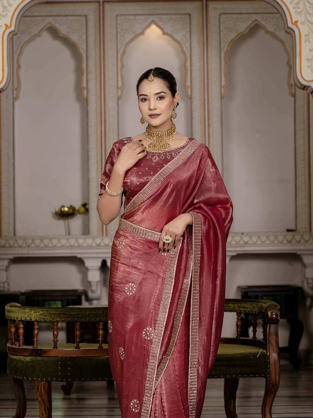 Sequence Embroidery Organza Saree