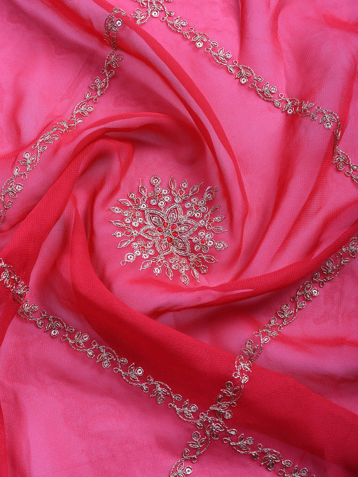 Embroidered Art Silk Unstitched Suit With Pant &amp; Dupatta