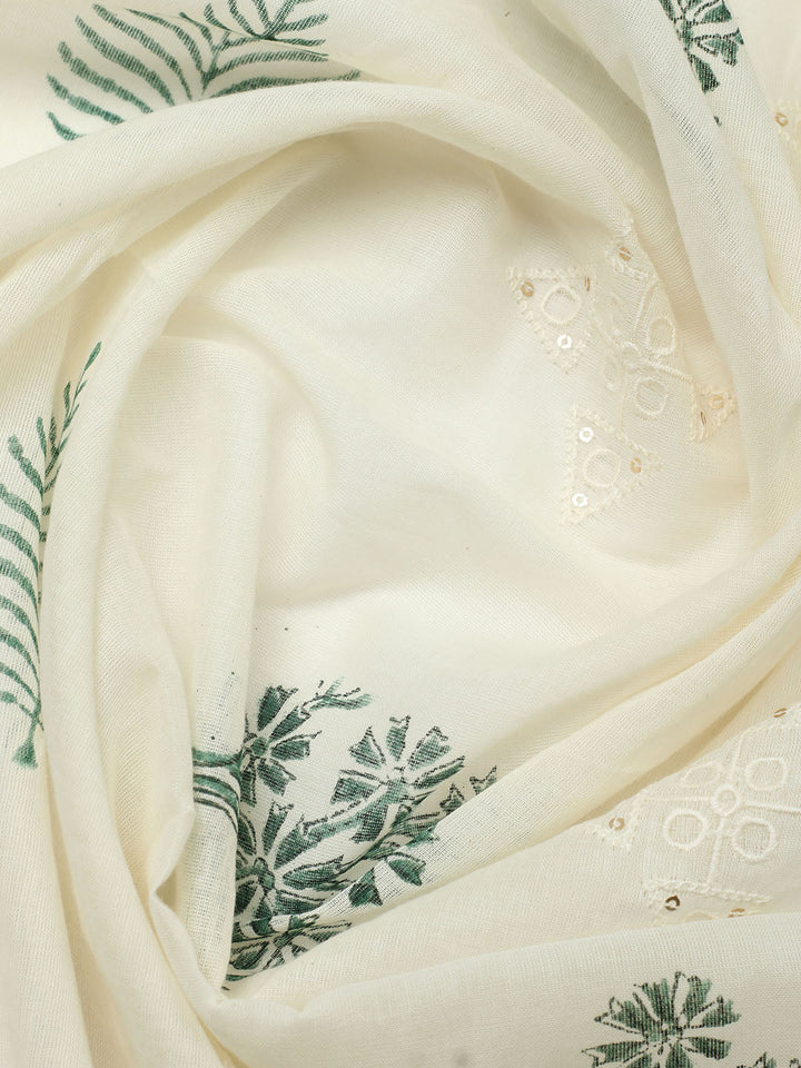 Printed Cotton Blend Unstitched Suit With Pant &amp; Dupatta