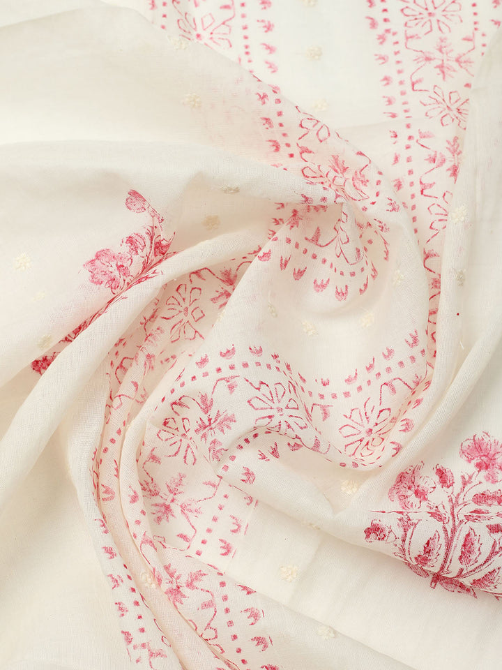 Printed Cotton Blend Unstitched Suit With Pant &amp; Dupatta