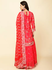 Resham Jaal Embroidered Georgette Kurta With Lehenga & Dupatta