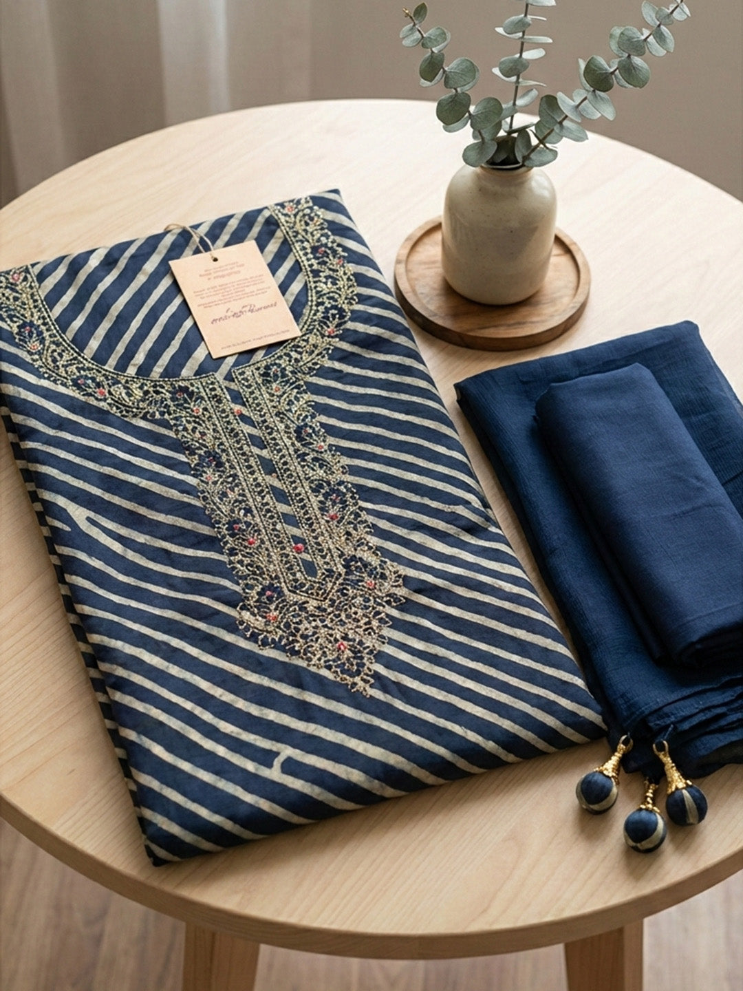 Printed Cotton Blend Unstitched Suit With Pant &amp; Dupatta