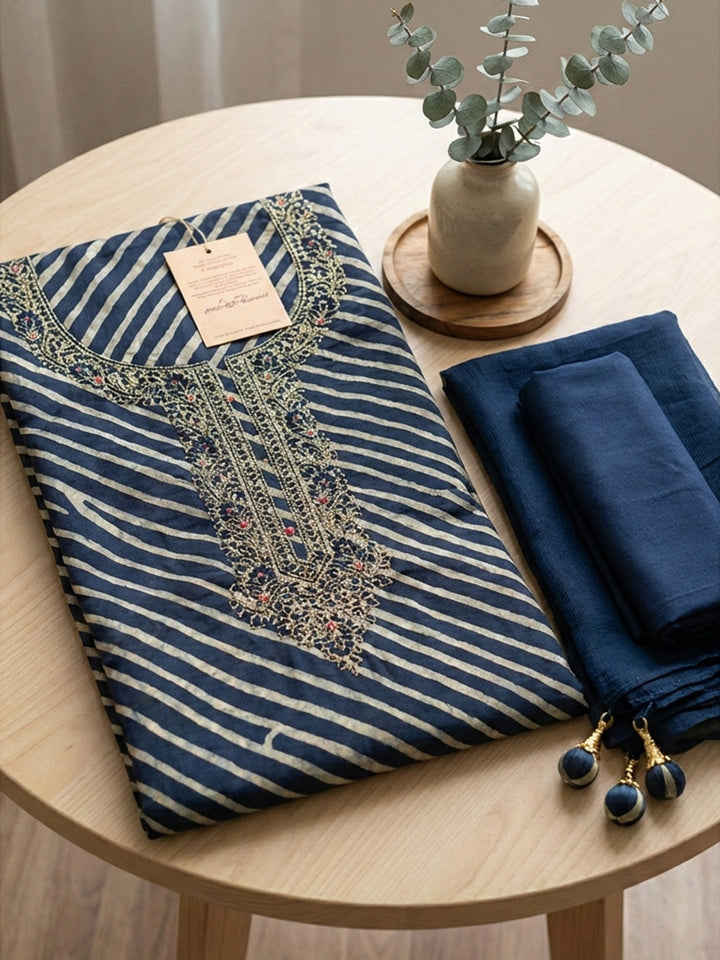 Printed Cotton Blend Unstitched Suit With Pant &amp; Dupatta