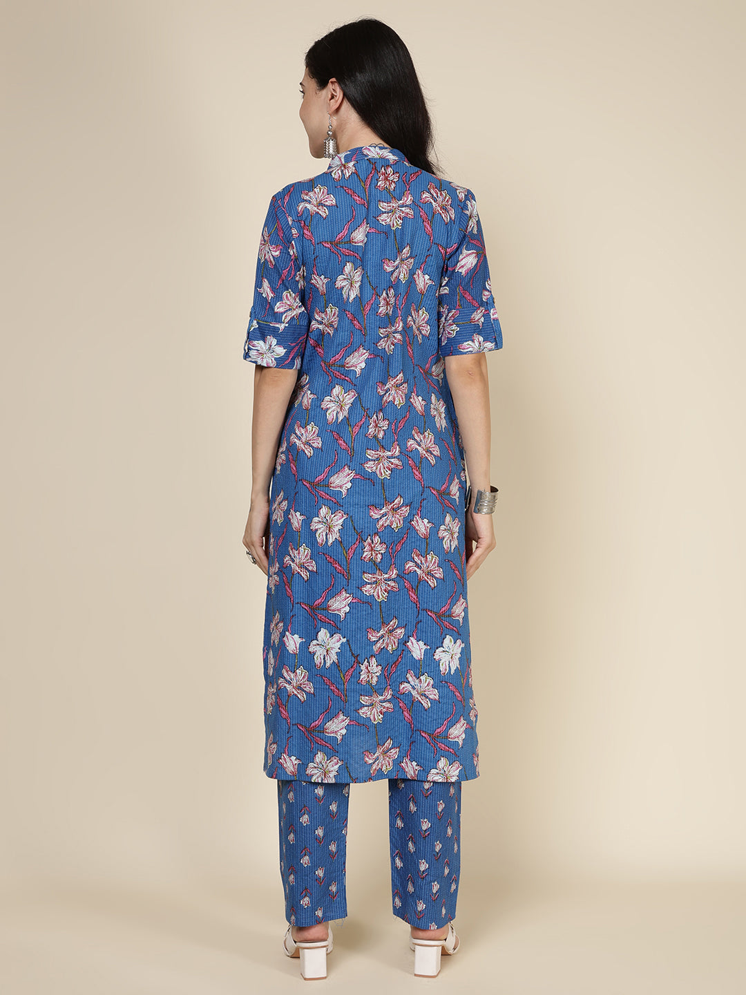 Printed Cotton Blend Kurta With Pants