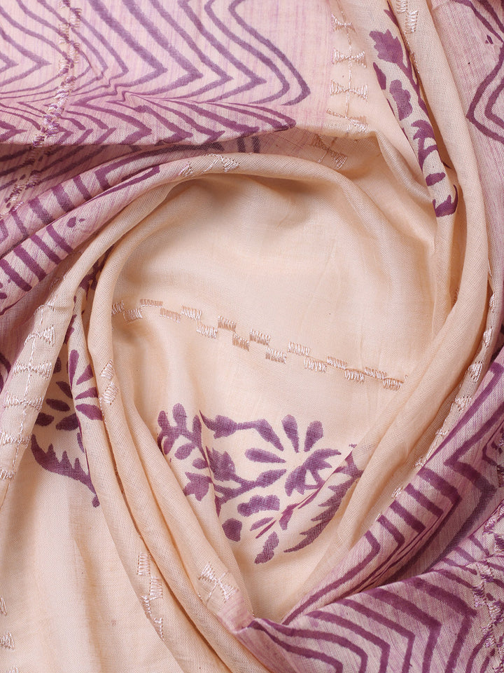 Embroidered Cotton Blend Unstitched Suit With Pant &amp; Dupatta