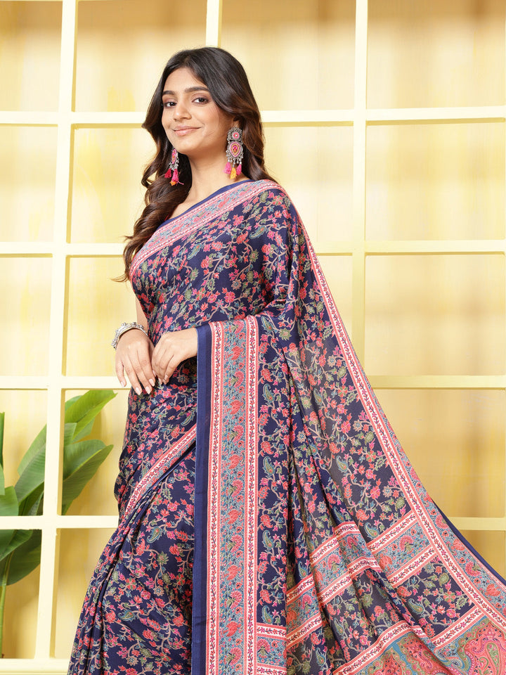 Floral Printed Crepe Saree