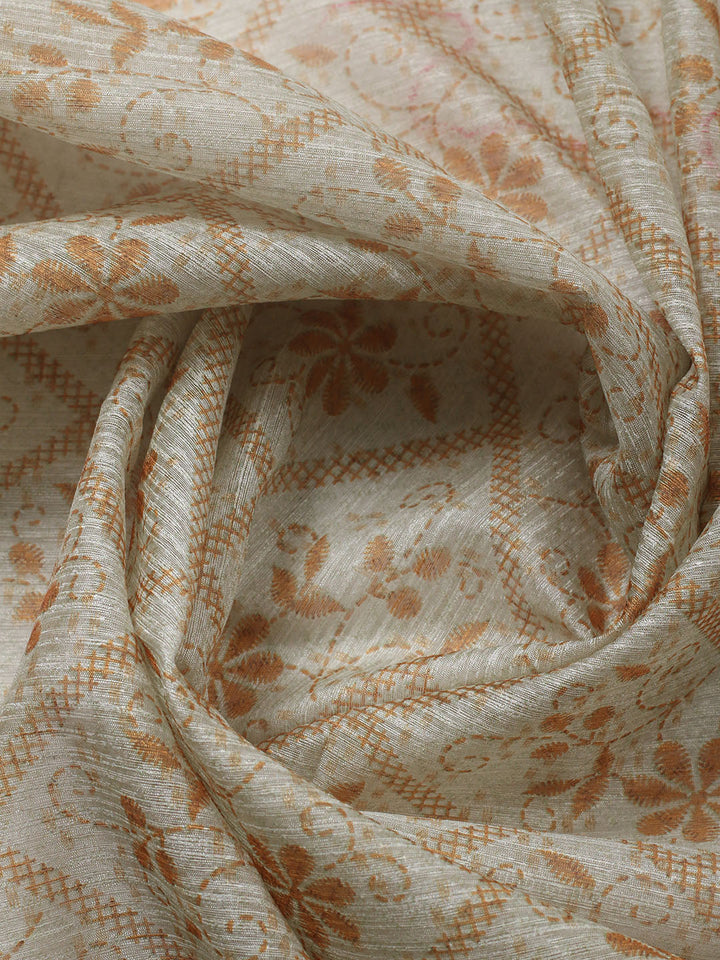 Embroidered Chanderi Unstitched Suit With Pant &amp; Dupatta