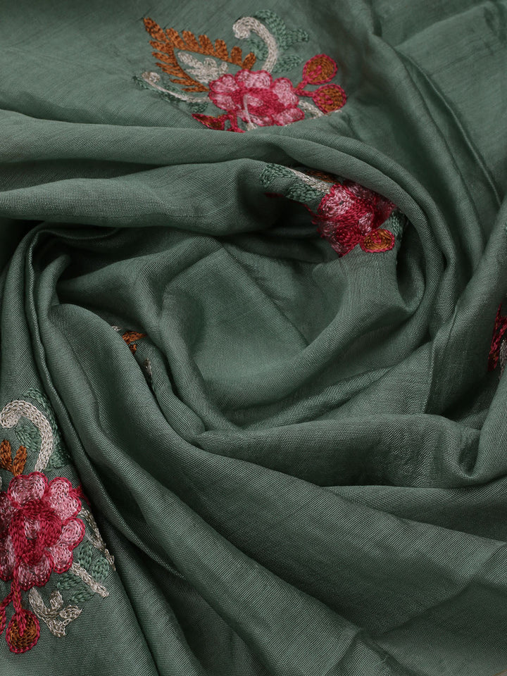 Neck Embroidered Chanderi Unstitched Suit With Dupatta