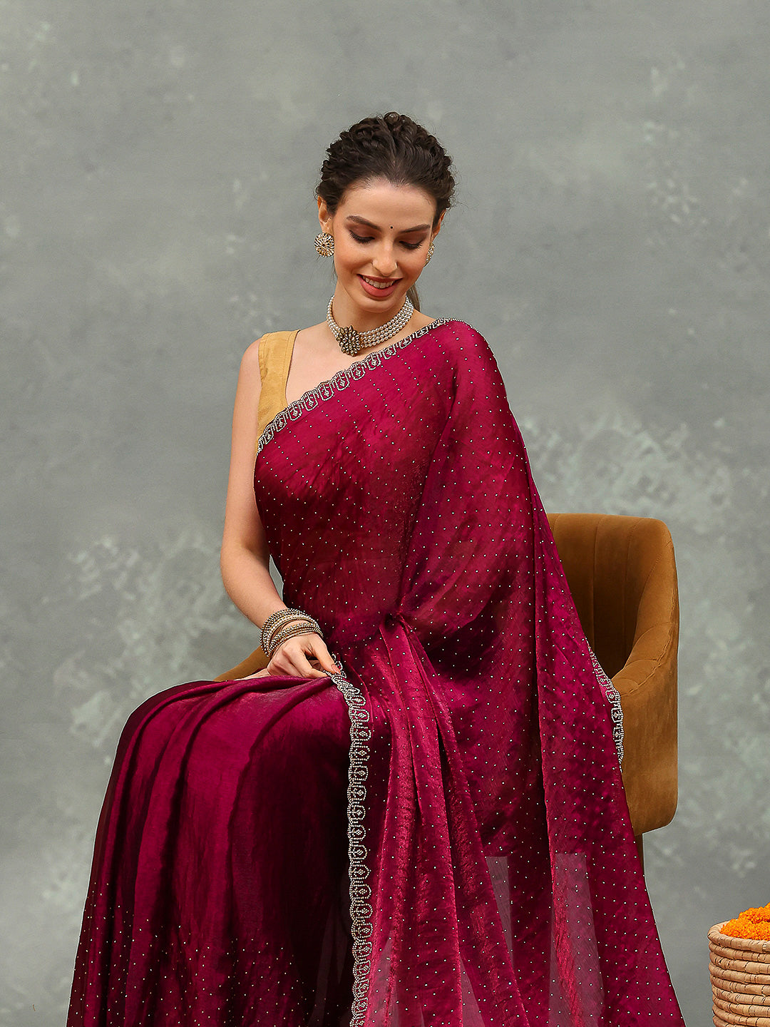 Embroidered Chiffon Saree