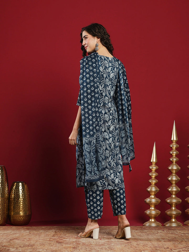 Printed Cotton Kurta With Pant &amp; Dupatta