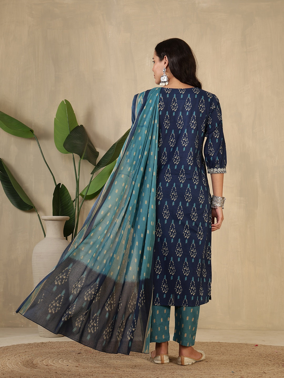 Printed Cotton Blend Suit With Pant &amp; Dupatta