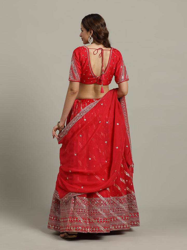 Embroidered Banarasi Choli With Lehenga &amp; Dupatta