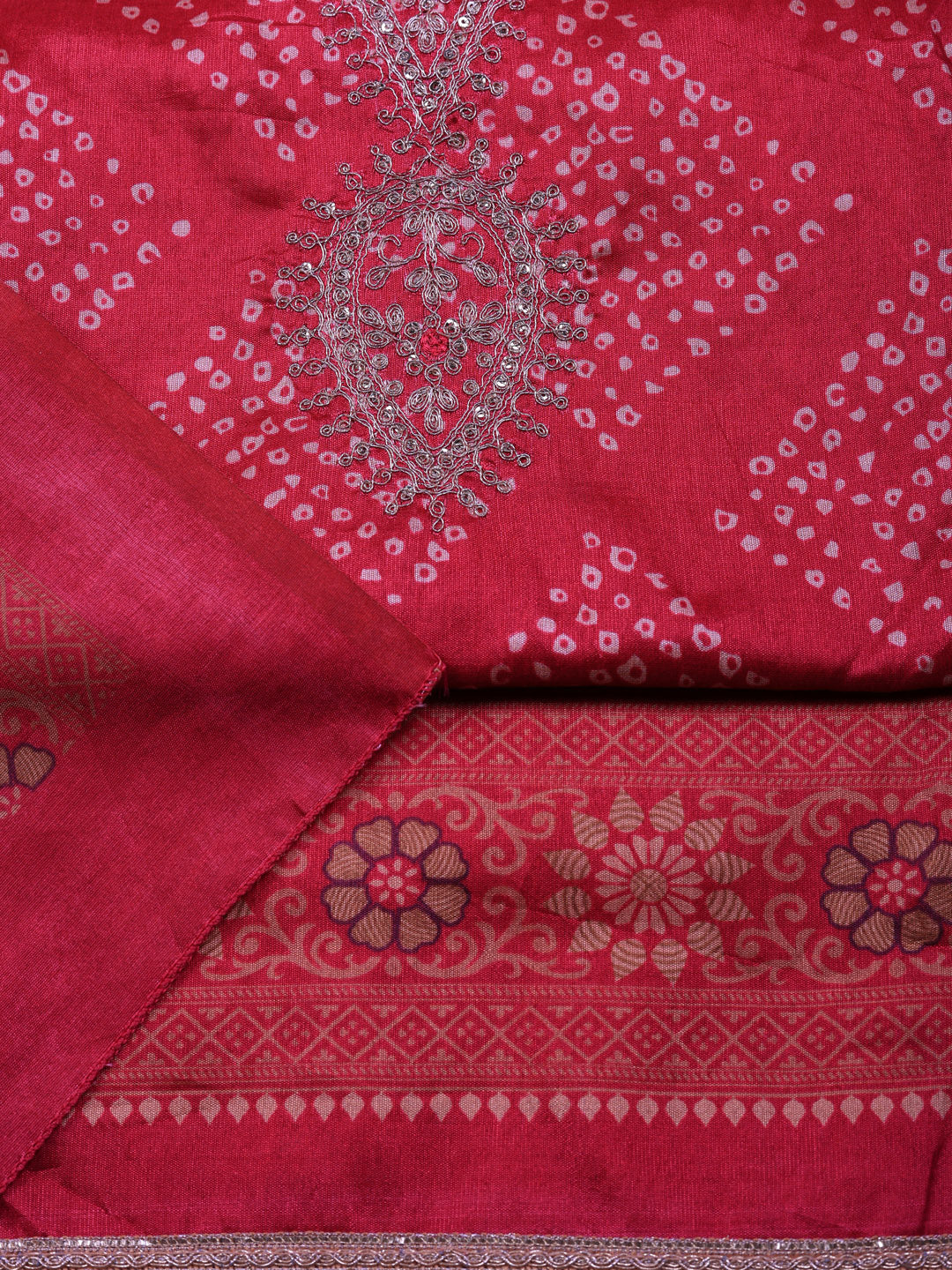 Embroidered Cotton Unstitched Suit With Pant &amp; Dupatta