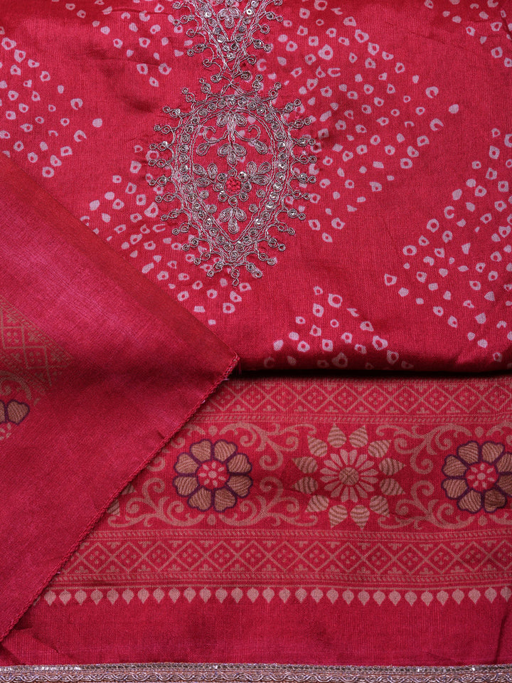Embroidered Cotton Unstitched Suit With Pant &amp; Dupatta