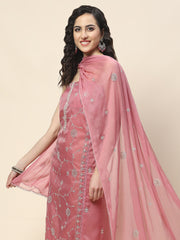 Neck Patti Embroidered Organza Unstitched Suit Piece With Dupatta