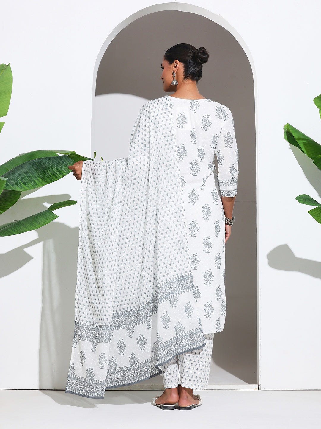 Printed Cotton Blend Kurta With Pant &amp; Dupatta