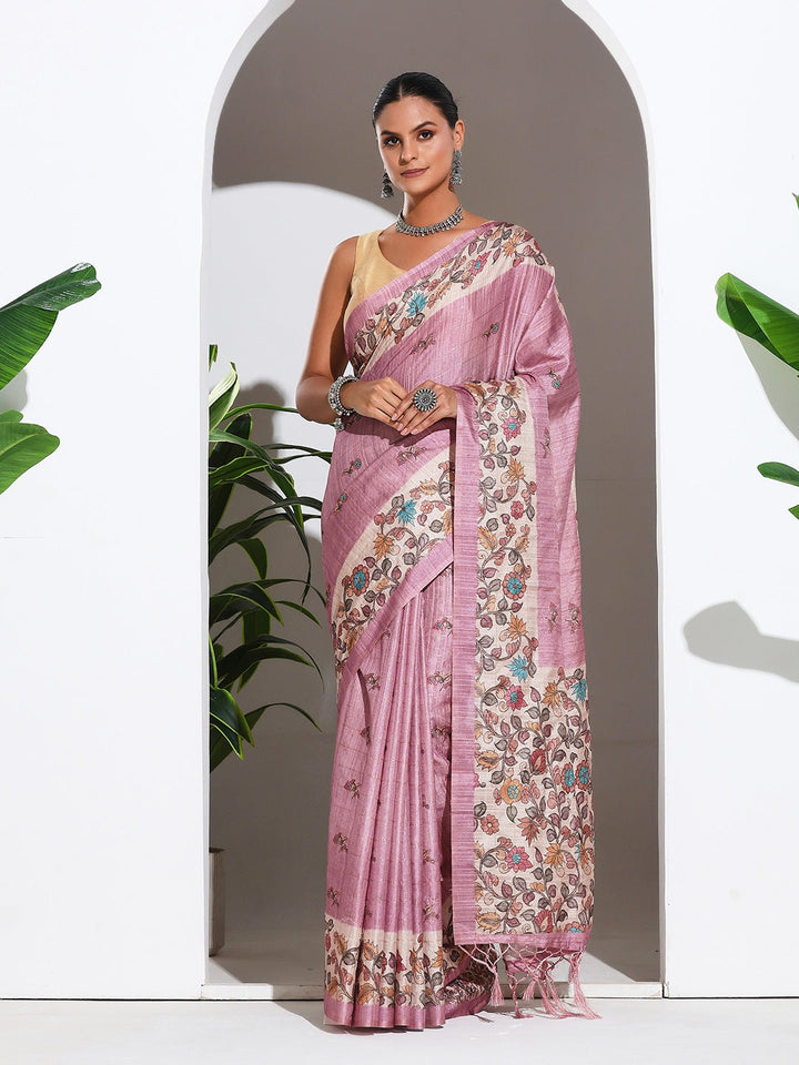 Floral Printed Tussar Silk Saree