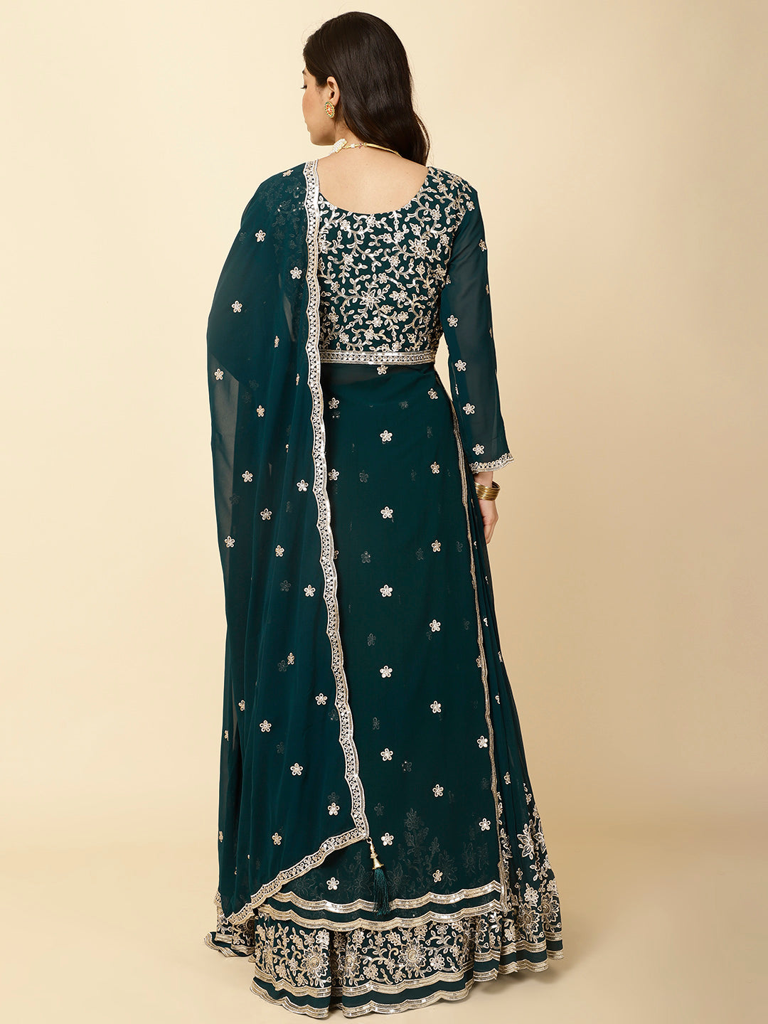Resham Embroidery Georgette Kurta With Lehenga &amp; Dupatta