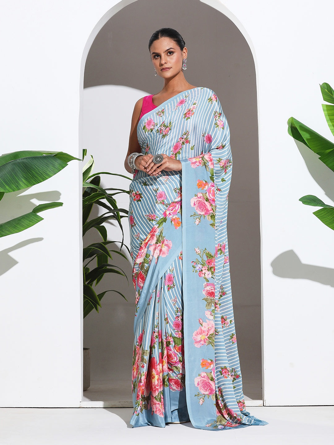 Floral Printed Crepe Saree