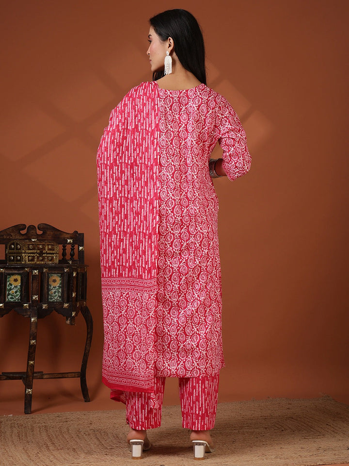 Printed Cotton Blend Suit With Pant &amp; Dupatta