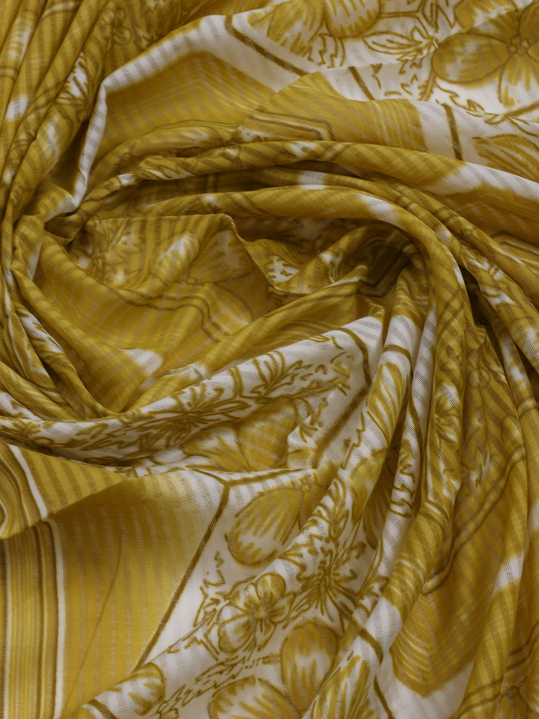 Floral Printed Cotton Blend Unstitched Suit With Dupatta