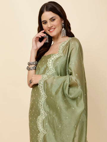 Ghera Embroidery Chanderi Unstitched Suit Piece With Dupatta