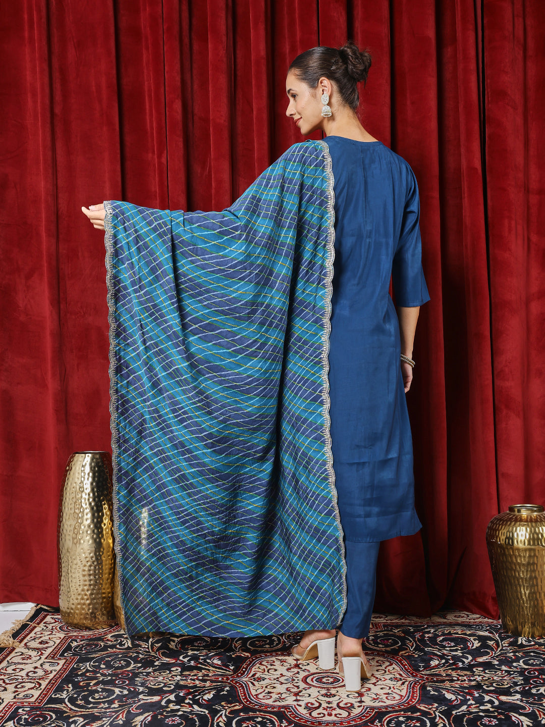 Printed Chanderi Kurta With Pants & Dupatta