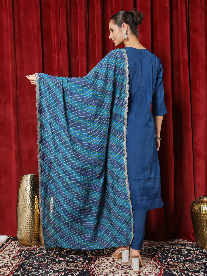 Printed Chanderi Kurta With Pants &amp; Dupatta