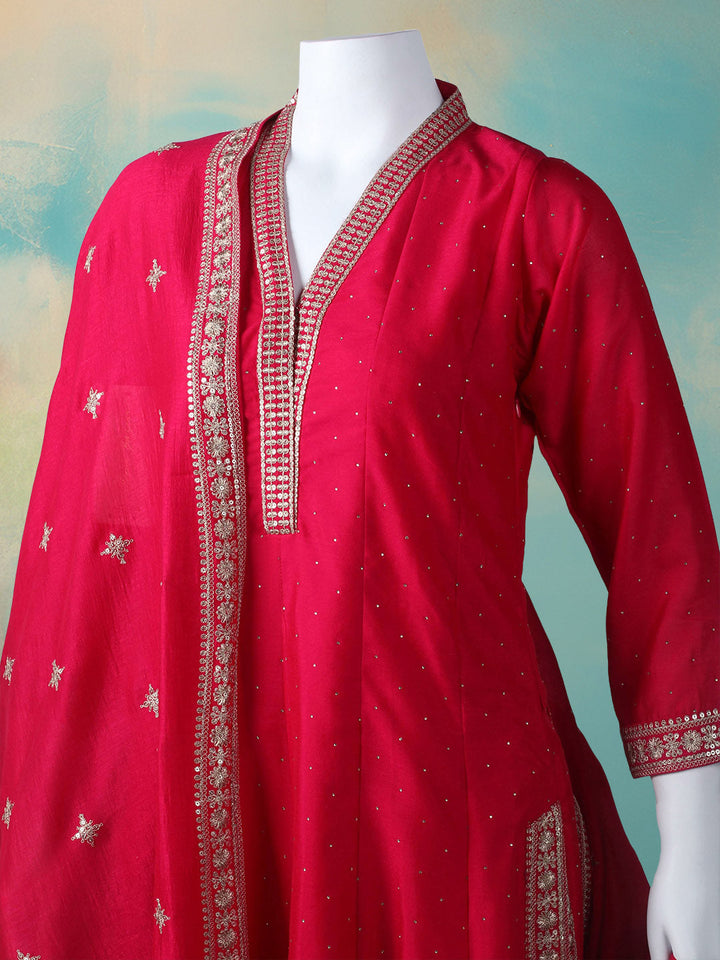 Embelished Art Silk Stitched Kurta With Pant &amp; Dupatta
