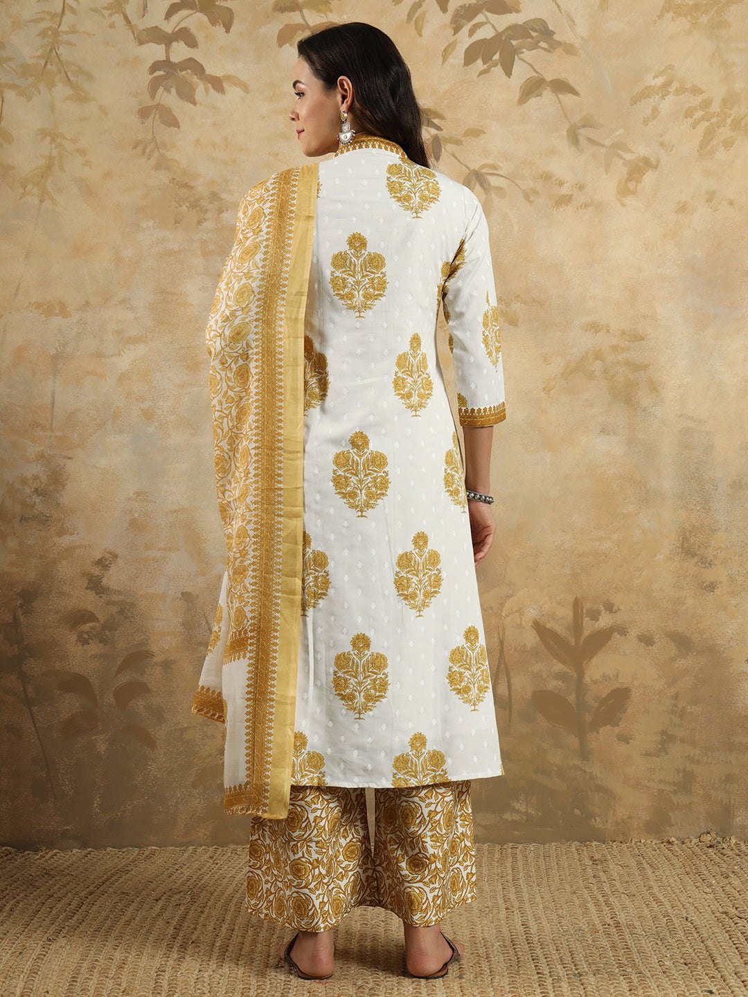 Neck Embroidery Cotton Blend Kurta With Pants &amp; Dupatta