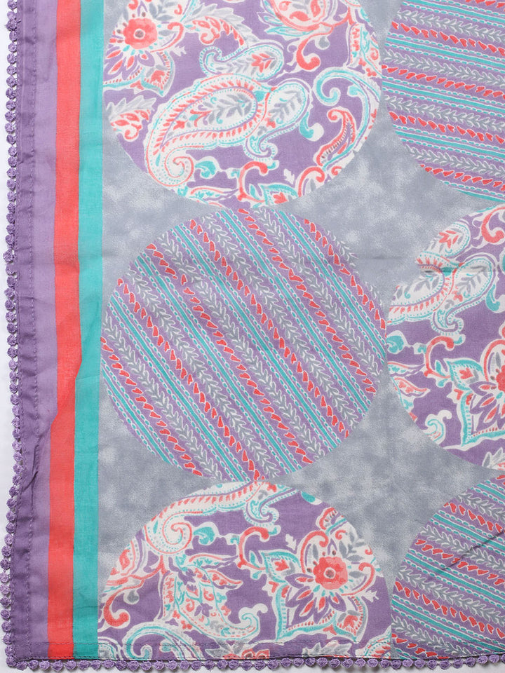 Embroidered Cotton Blend Unstitched Suit With Pant &amp; Dupatta