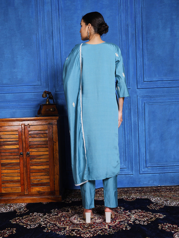 Printed Cotton Blend Kurta With Pants &amp; Dupatta