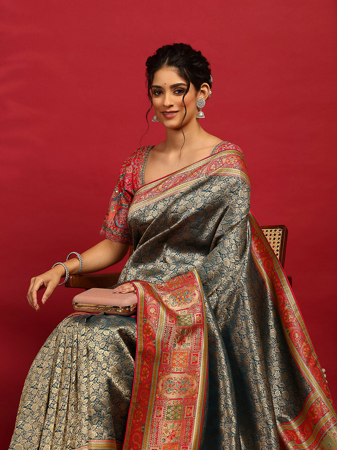 Embroidered Dola Silk Saree
