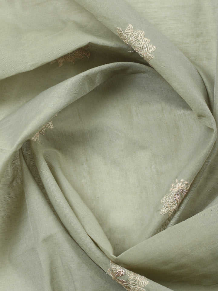 Embroidered Chanderi Unstitched Suit With Pant &amp; Dupatta