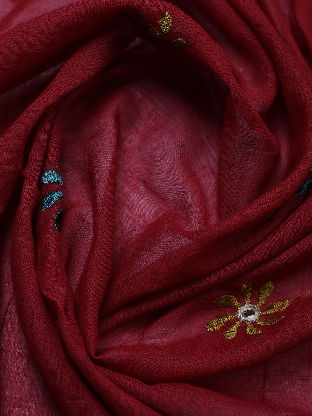Embroidered Cotton Blend Unstitched Suit With Pant &amp; Dupatta