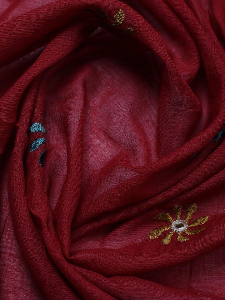 Embroidered Cotton Blend Unstitched Suit With Pant &amp; Dupatta