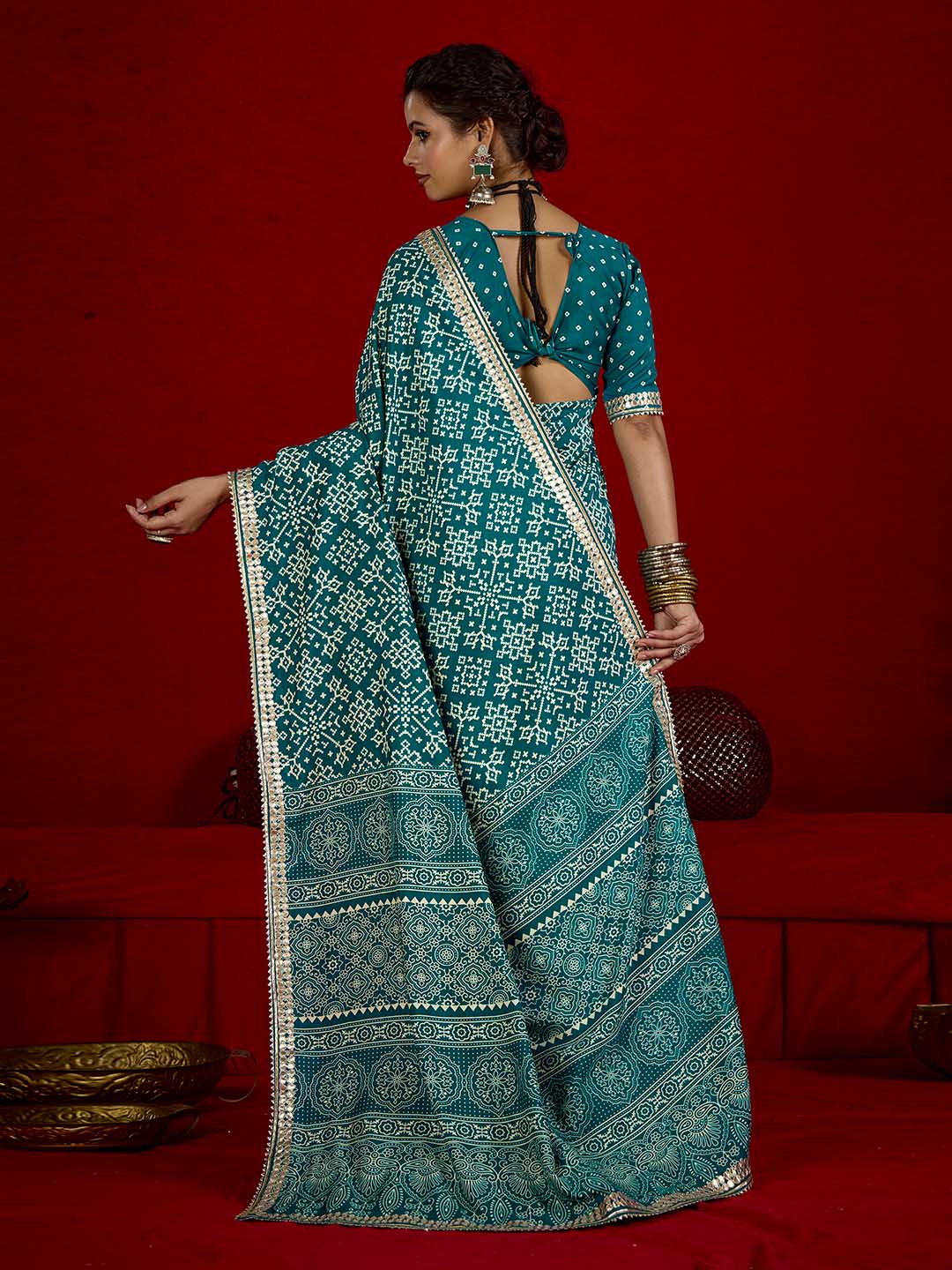 Printed &amp; Gota Work Art Silk Saree