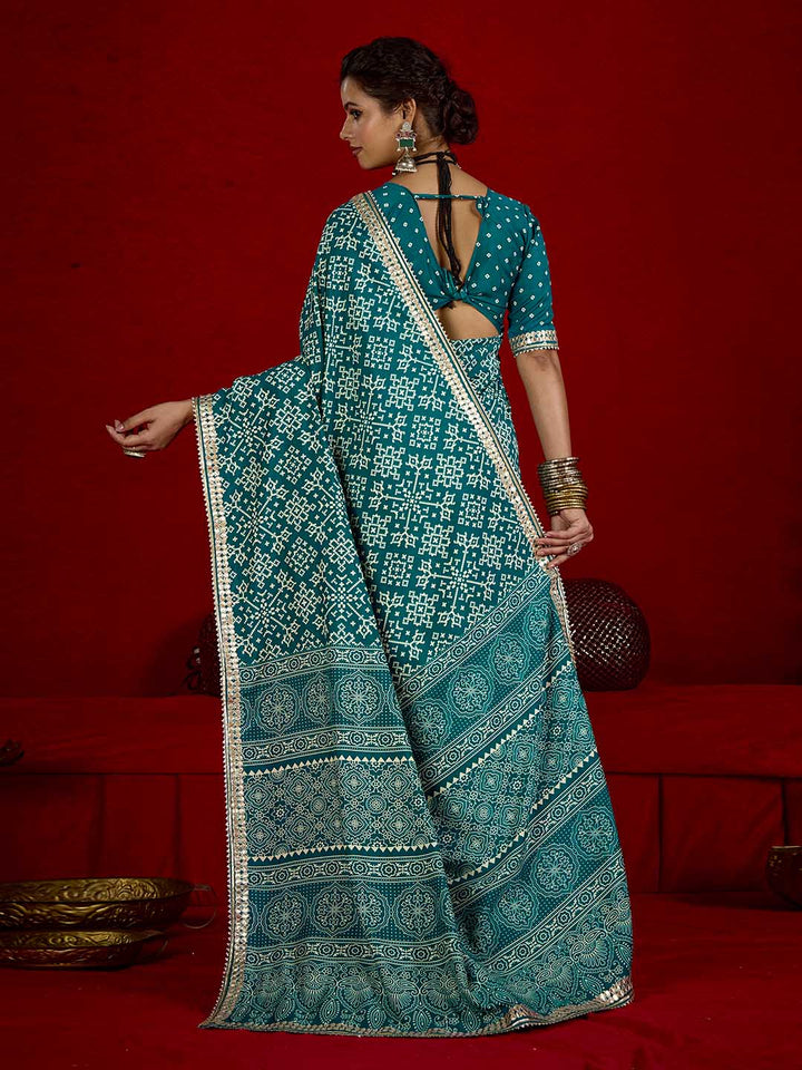 Printed &amp; Gota Work Art Silk Saree
