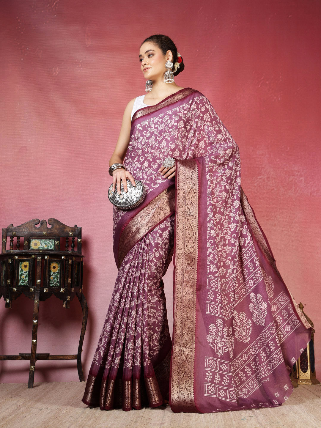 Floral Printed Art Silk Saree