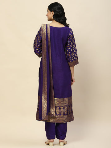 Woven Banarasi Kurta With Pants & Dupatta