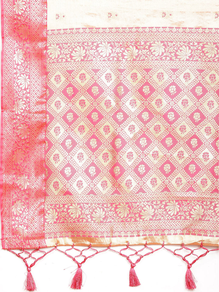 Plain Zari Border Banarasi Woven Saree