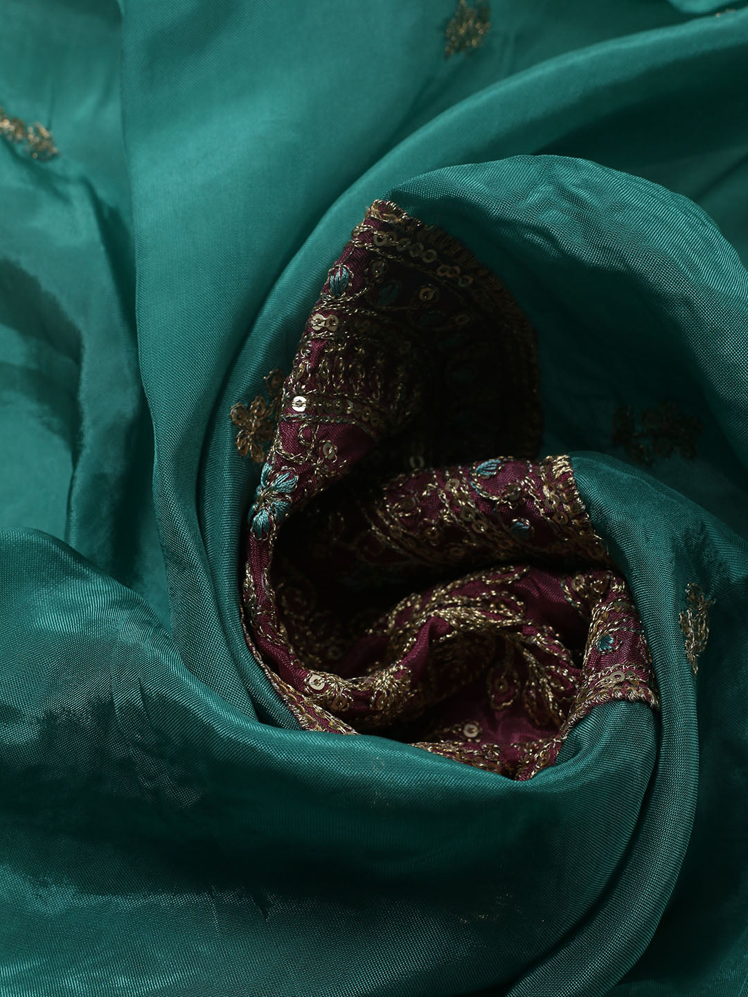 Embroidered Chanderi Unstitched Suit With Pant &amp; Dupatta
