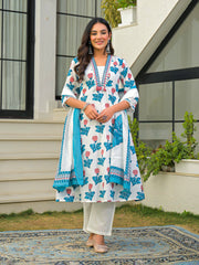 Printed Cotton Blend Kurta With Pant & Dupatta