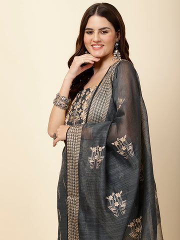 Neck Embroidery Chanderi Unstitched Suit Piece With Dupatta