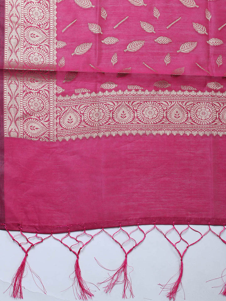 Banarasi Chanderi Unstitched Suit With Pant &amp; Dupatta