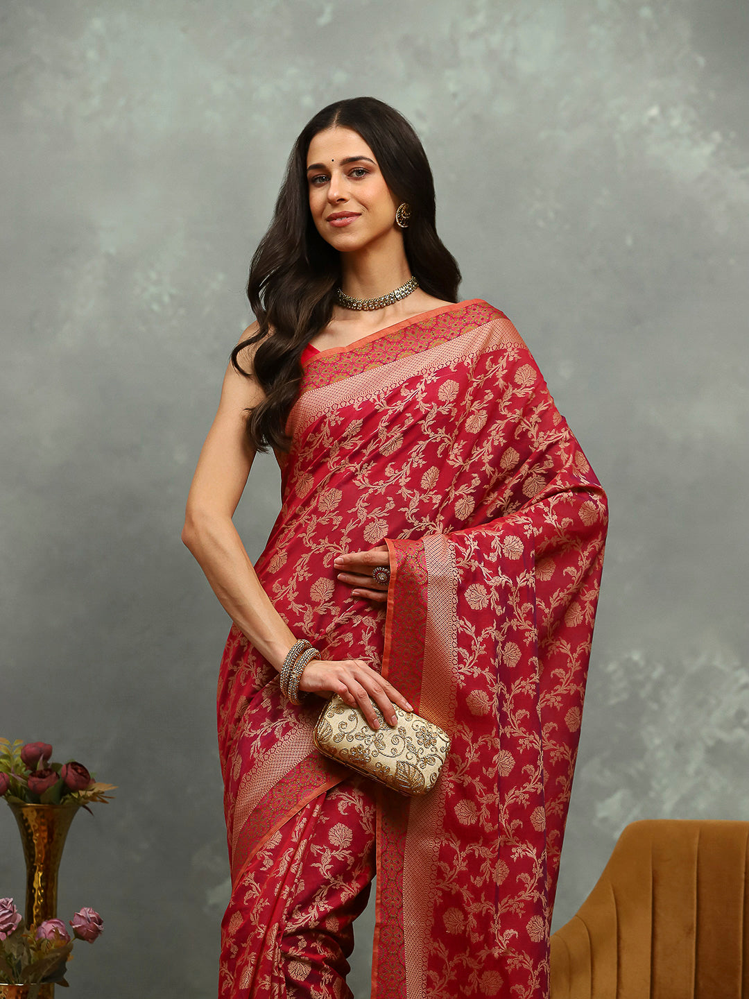 Resham Embroidered Cotton Blend Woven Saree