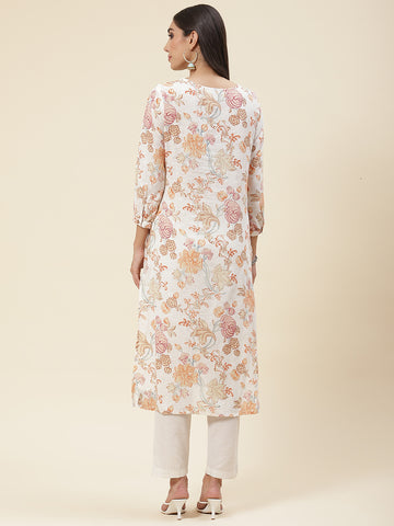 Floral Printed Muslin Kurta