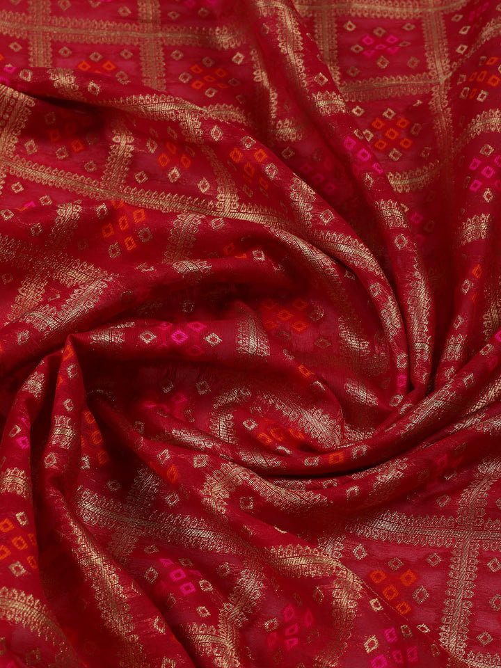 Embroidered Chanderi Unstitched Suit With Pant &amp; Dupatta