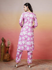 Printed Cotton Blend Kurta With Pants